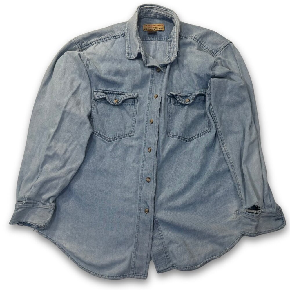 Vintage Distressed Denim Button Down Shirt | Men's XL | Cambridge Clothing Co